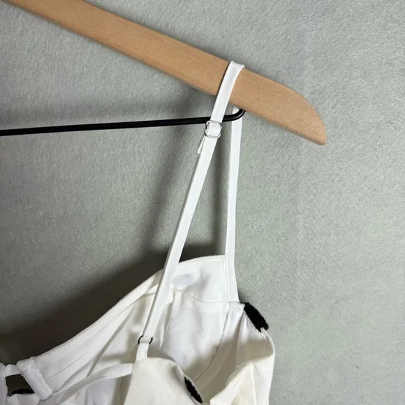 Brand New For Love & Lemons Abigail Polka Dot Mini Dress in Ivory White Black XL - Picture 8 of 13